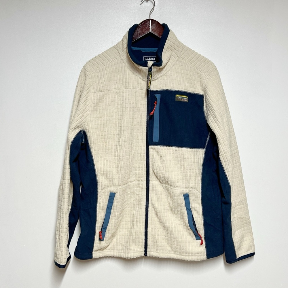 L.L.Bean Mountain Classic Windproof Fleece Cream/ Blue Jacket Mens Sz L
